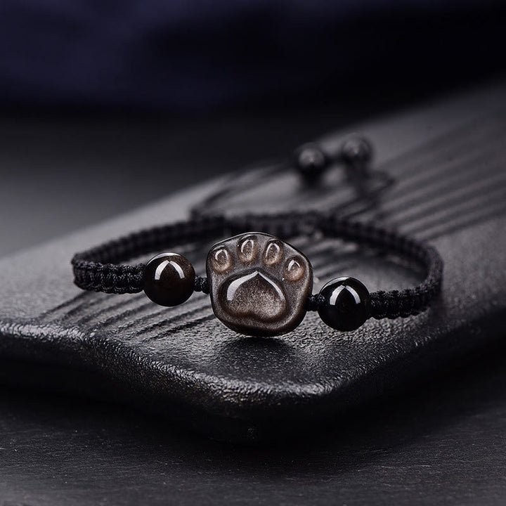 Bracelet en corde de protection pour griffes de chat Buddha Stones en obsidienne argentée naturelle et brillante en obsidienne dorée - Obsidienne argentée - Corde noire (tour de poignet 14-19 cm) - image 6