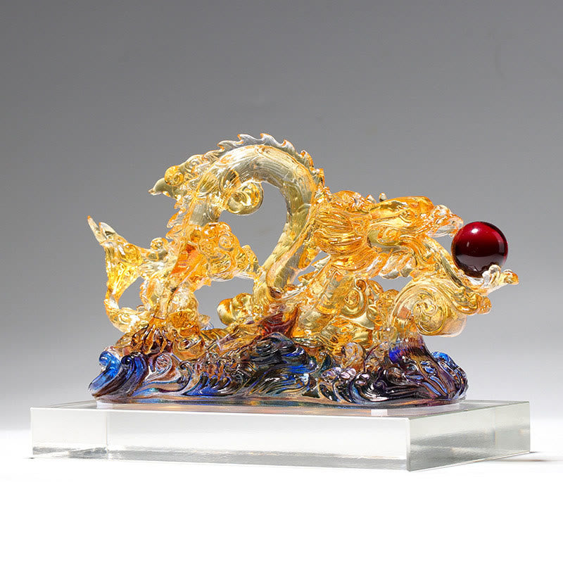 Buddha Stones faites à la main Dragon Liuli Cristal Pièce d'art Protection Force Décoration de bureau à domicile - 26 x 9,5 x 14 cm / 10,24 x 3,74 x 5,51 pouces - image 0