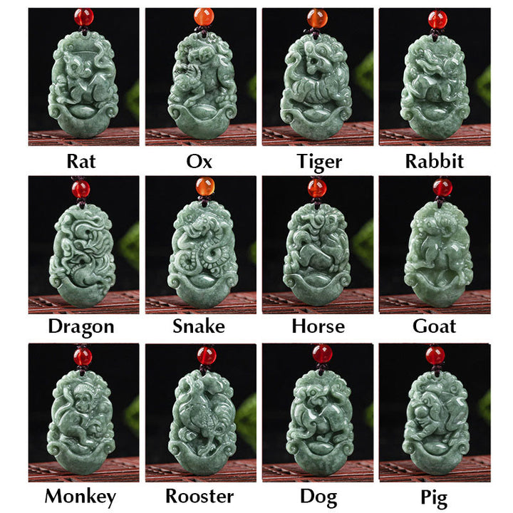 Buddha Stones pendentif de prospérité en jade naturel avec 12 signes du zodiaque chinois - image 26