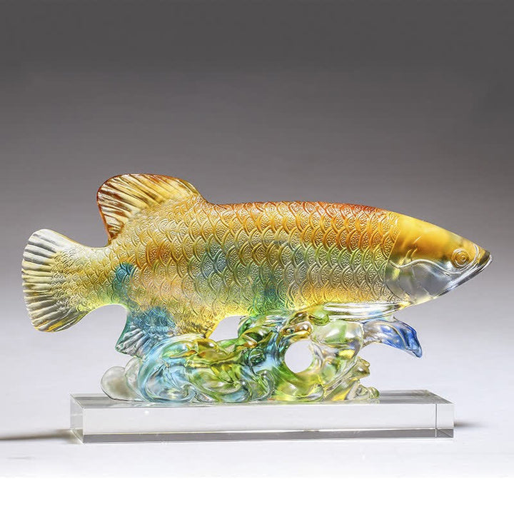 Pièce d'art en cristal de poisson Koi faite à la main Liuli, décoration de bureau à domicile porte-bonheur
