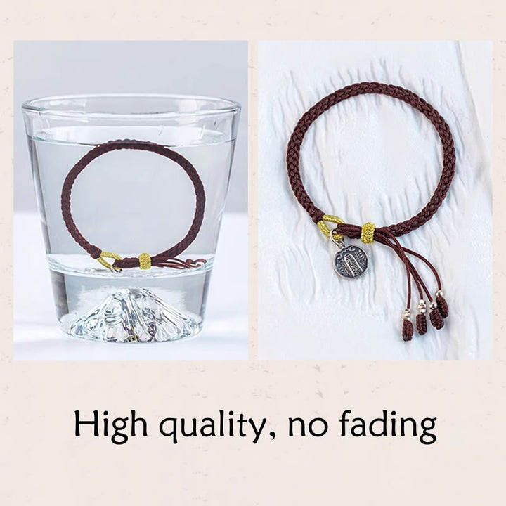 Bracelet tressé en argent sterling 925 fait à la main avec Buddha Stones, protection des cinq directions, dieux de la richesse, de la chance
