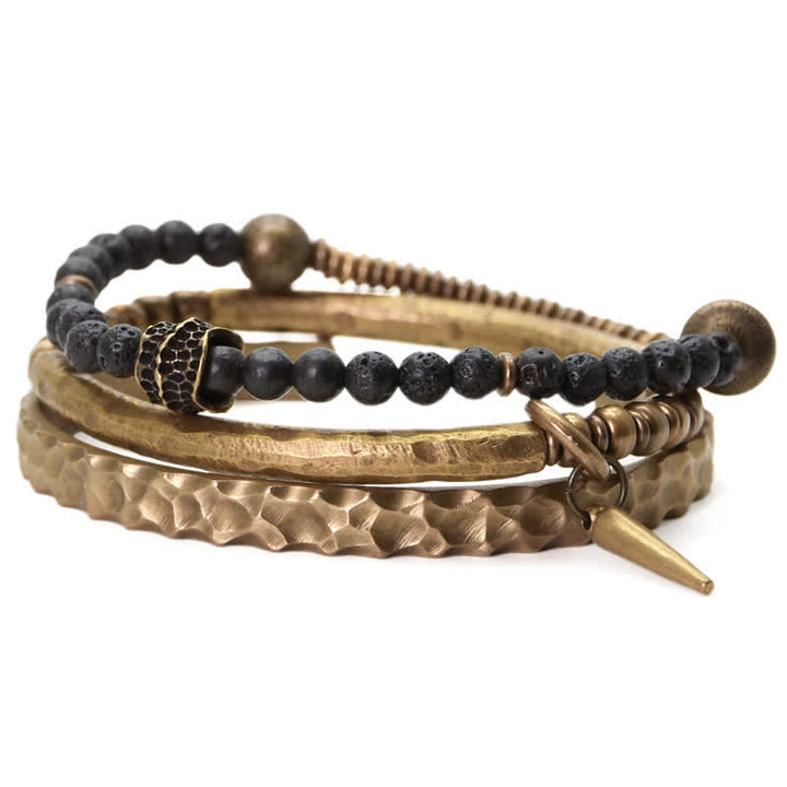 Bracelet manchette d'équilibre en cuivre et pierre de lave