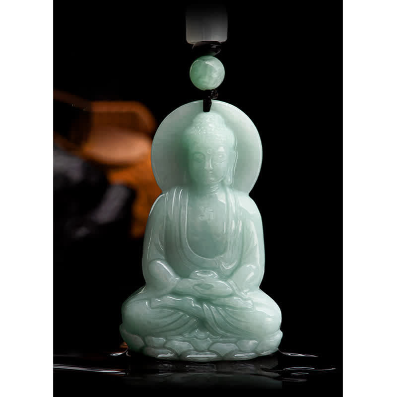 Collier en cordon de compassion avec amulette en jade Bouddha Amitabha et Buddha Stones