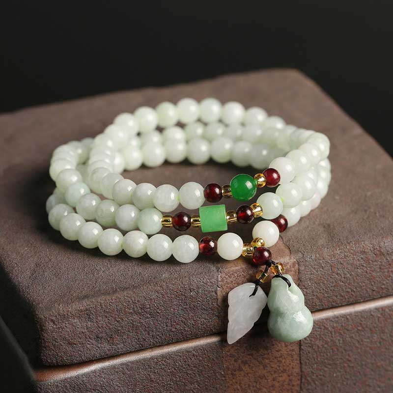 Bracelet d'abondance en calebasse Pixiu en jade naturel et Buddha Stones - image 1