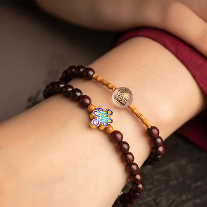 Buddha Stones Zodiaque chinois Bouddha natal Agate rouge Petite feuille Bois de santal rouge Cinabre Amulette Bénédiction Double Bracelet enroulé