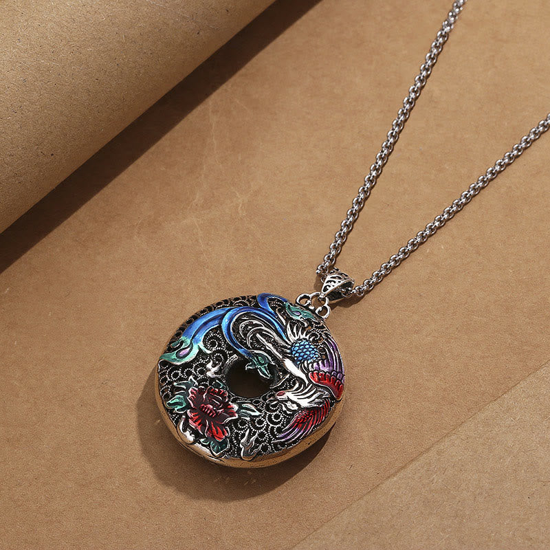 Collier avec pendentif en Buddha Stones, phénix, pivoine, protection de la chance