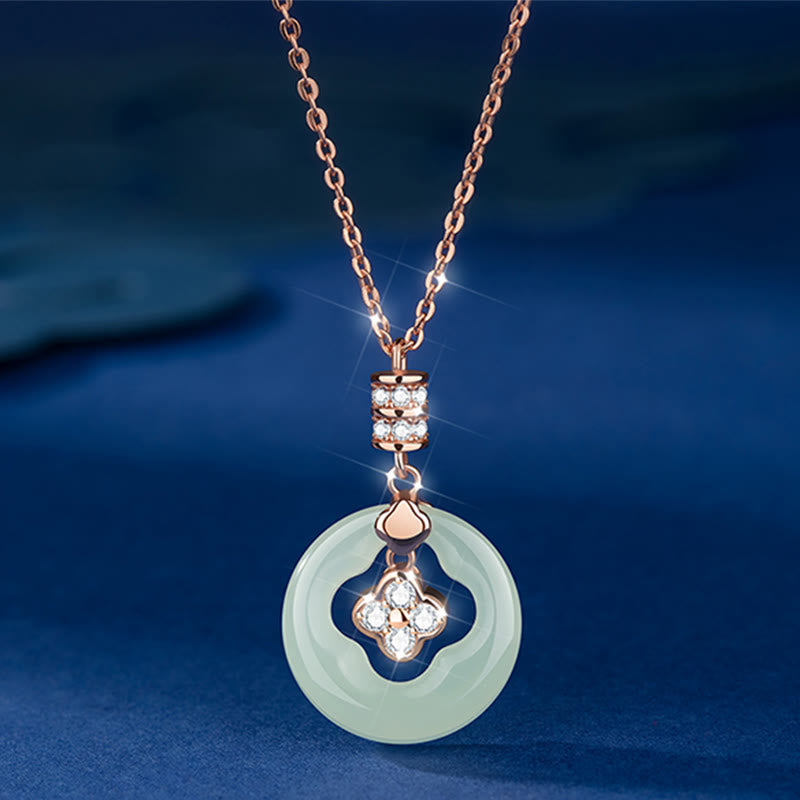 Collier pendentif trèfle à quatre feuilles en argent sterling 925 et jade Hetian naturel avec Buddha Stones et zircon avec boîte cadeau