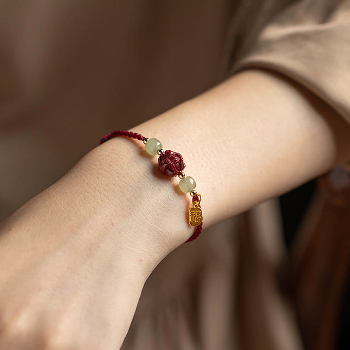 Bracelet en corde porte-bonheur en jade Hetian Buddha Stones et cinabre naturel, signe du zodiaque chinois