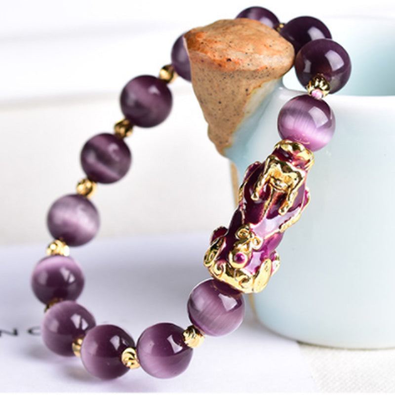 Bracelet de richesse œil de chat Pixiu en Buddha Stones
