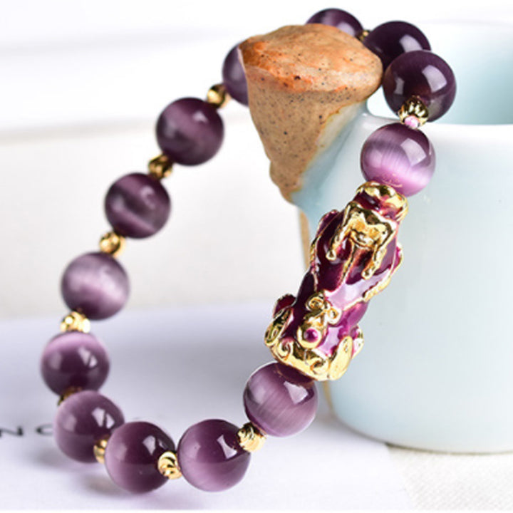 Bracelet de richesse œil de chat Pixiu en Buddha Stones