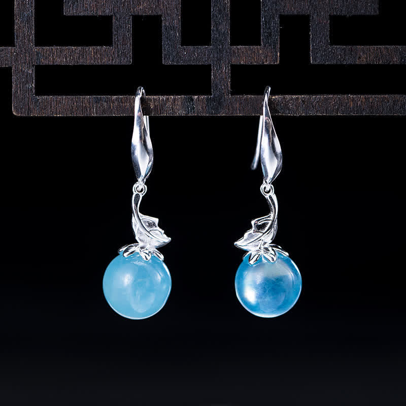 Buddha Stones et aigue-marine naturelle - Boucles d'oreilles en aigue-marine en forme de feuille - image 0