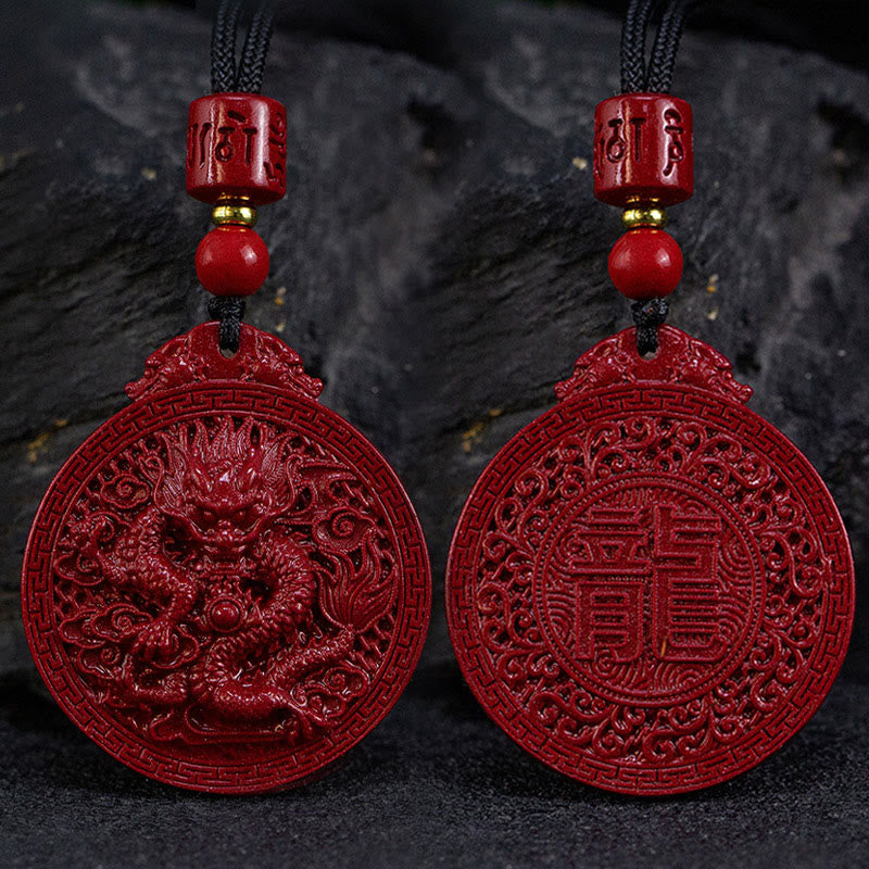 Collier pendentif de protection du dragon en cinabre naturel de l'année du dragon Buddha Stones