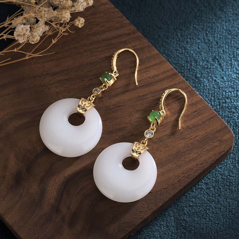 Boucles d'oreilles pendantes Feng Shui en jade blanc