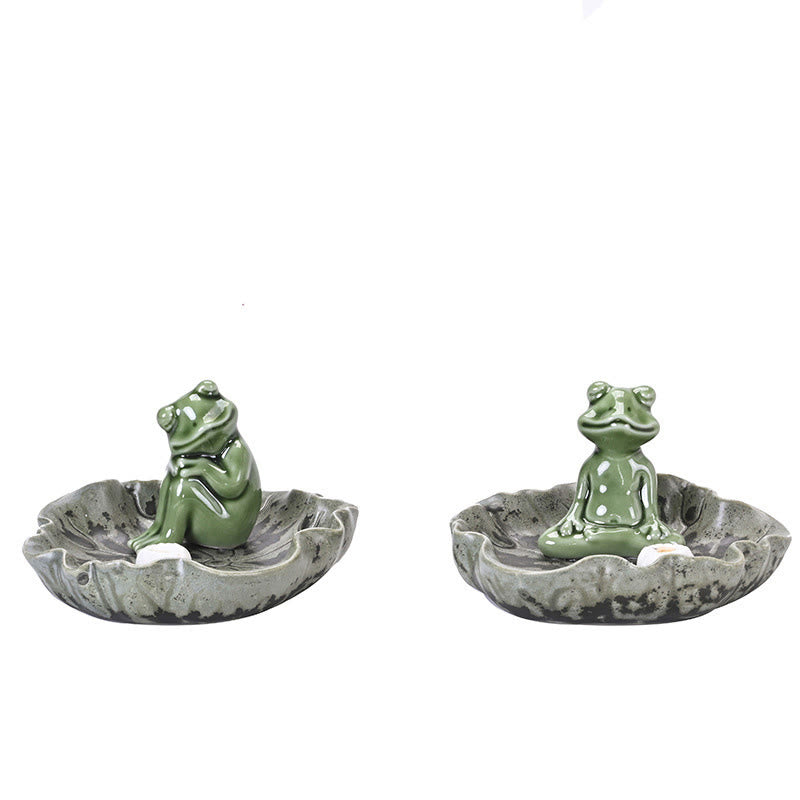 Brûleur d'encens en céramique avec motif de grenouille et de méditation en forme de Buddha Stones