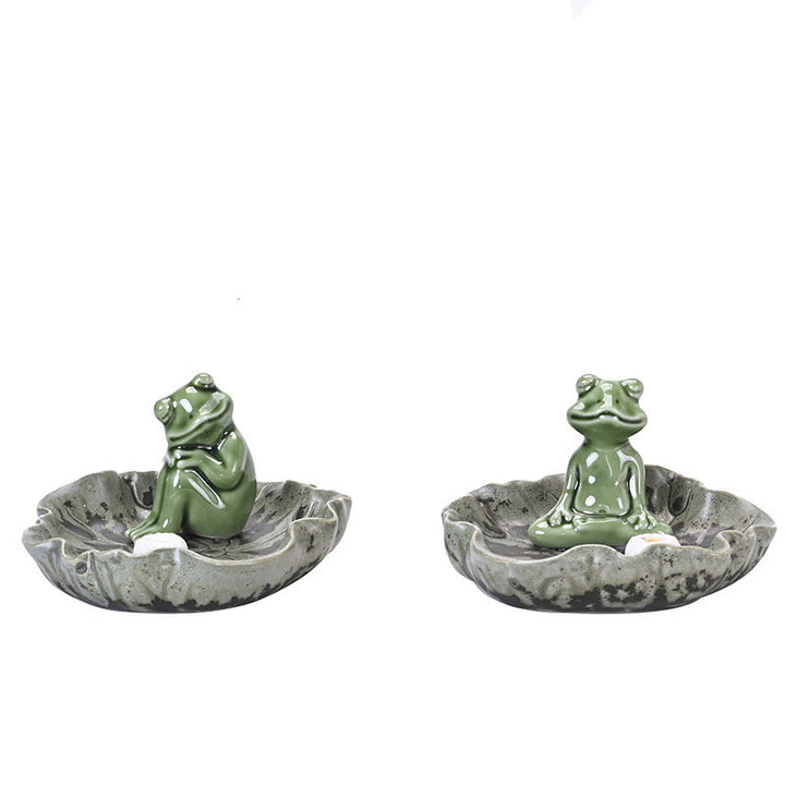 Brûleur d'encens en céramique avec motif de grenouille et de méditation en forme de Buddha Stones