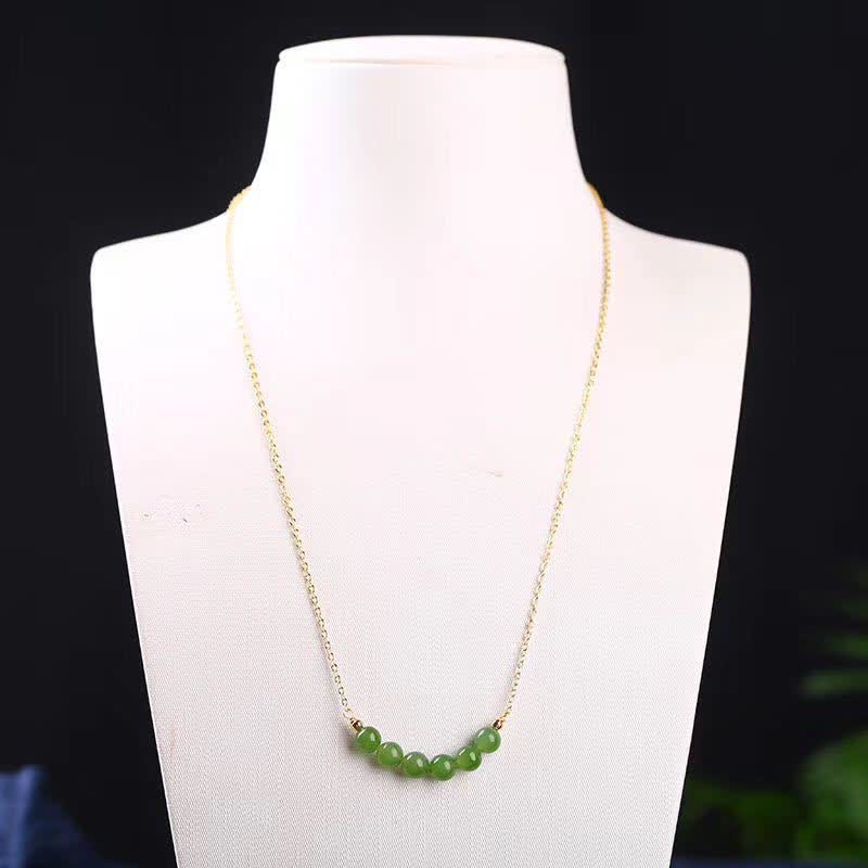 Collier avec pendentif porte-bonheur en perles de jade cyan Hetian plaqué or 14 carats