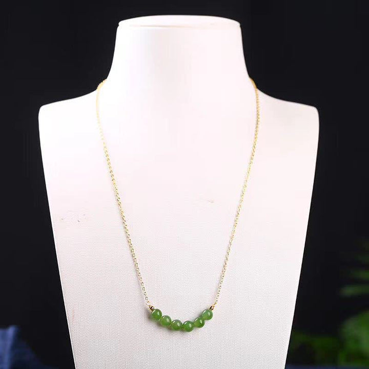 Collier avec pendentif porte-bonheur en perles de jade cyan Hetian plaqué or 14 carats