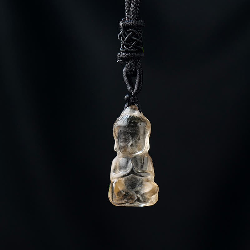 Buddha Stones Divers Cristal Améthyste Cristal Rose Cristal Blanc Citrine Bouddha Sculpté Guérison Spirituelle Collier Pendentif Décoration - Quartz fumé - Collier et pendentif - image 16