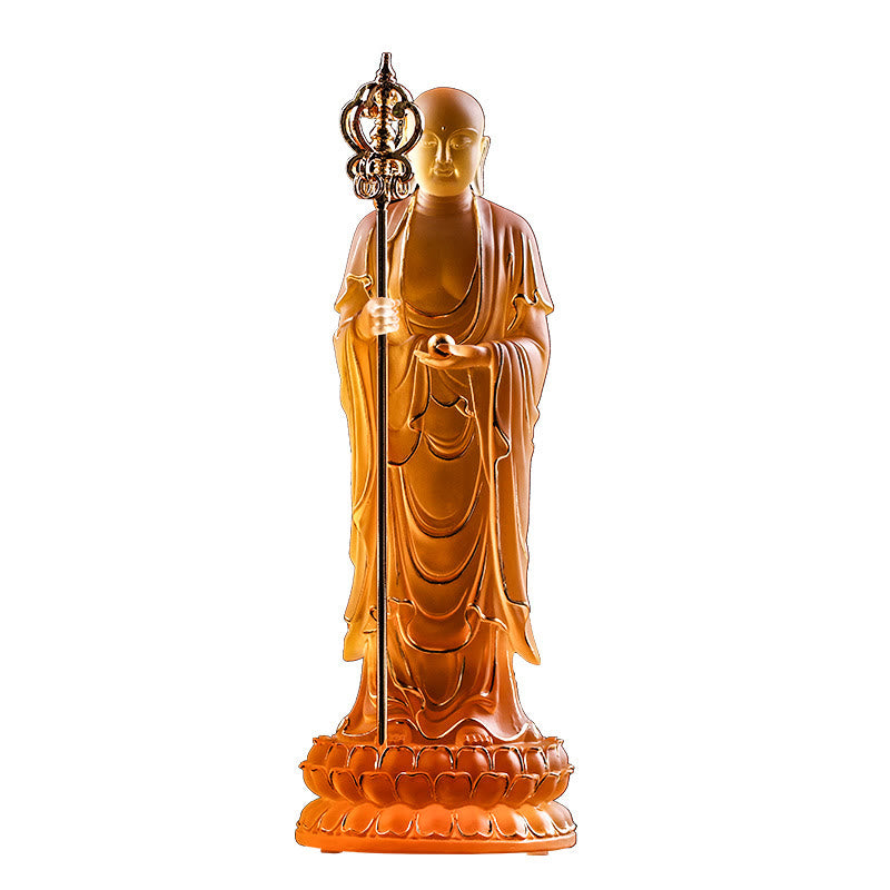 Buddha Stones faites à la main Ksitigarbha Bodhisattva Figurine Liuli Cristal Pièce d'art Statue de sérénité Décoration de la maison