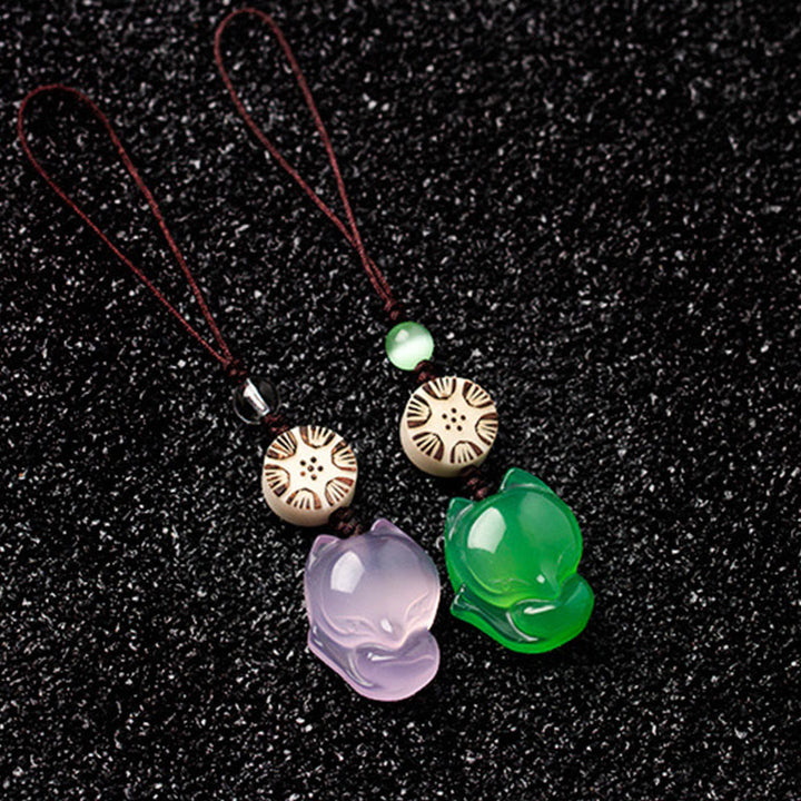 Décoration à suspendre pour téléphone en calcédoine naturelle Fox Harmony