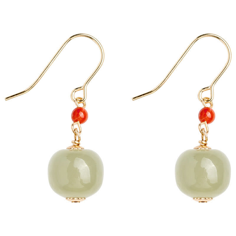 Boucles d'oreilles pendantes porte-bonheur en jade rouge Hetian plaqué or 14 carats et argent sterling 925 avec Buddha Stones - image 13