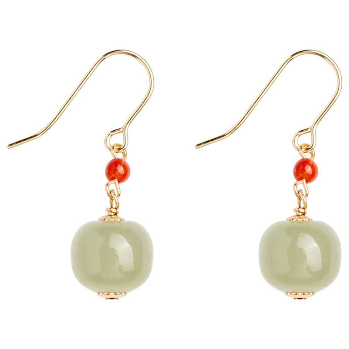 Boucles d'oreilles pendantes porte-bonheur en jade rouge Hetian plaqué or 14 carats et argent sterling 925 avec Buddha Stones - image 13