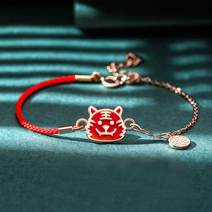 Bracelet chaîne en fil rouge Buddha Stones en argent sterling 925 changeant de couleur, signe du zodiaque chinois, protection de la chance