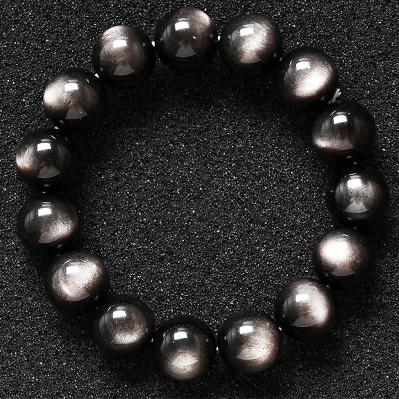 Bracelet de protection apaisant en obsidienne naturelle argentée de Buddha Stones