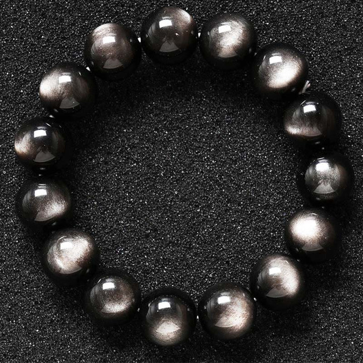 Bracelet de protection apaisant en obsidienne naturelle argentée de Buddha Stones