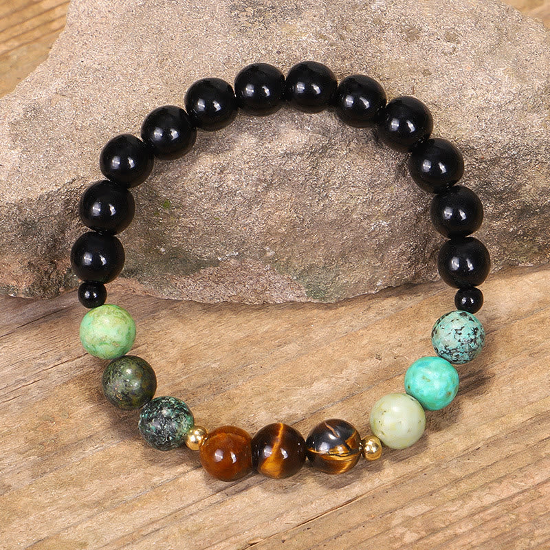 Collier Bracelet Mala 108 Perles Pierre Naturelle Oeil de Tigre Turquoise Protection Force Buddha Stones
