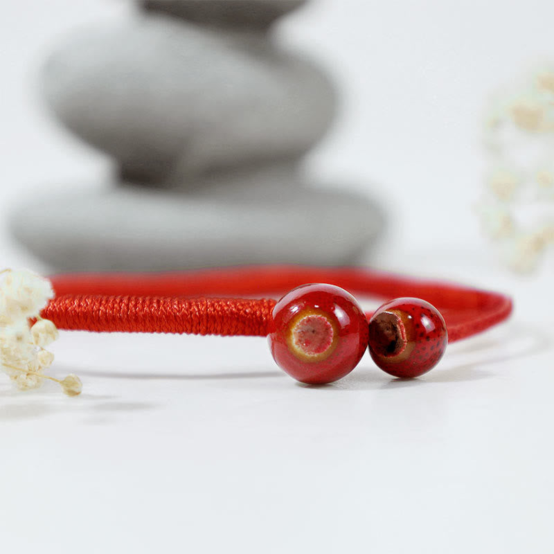 Bracelet en céramique rouge porte-bonheur Feng Shui Buddha Stones et fil rouge - image 3