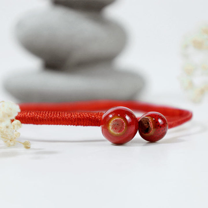 Bracelet en céramique rouge porte-bonheur Feng Shui Buddha Stones et fil rouge - image 3