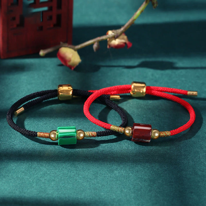 Bracelet en corde tressée fait main en Buddha Stones tibétaines, aventurine verte, pierre rouge, malachite, protection de la chance