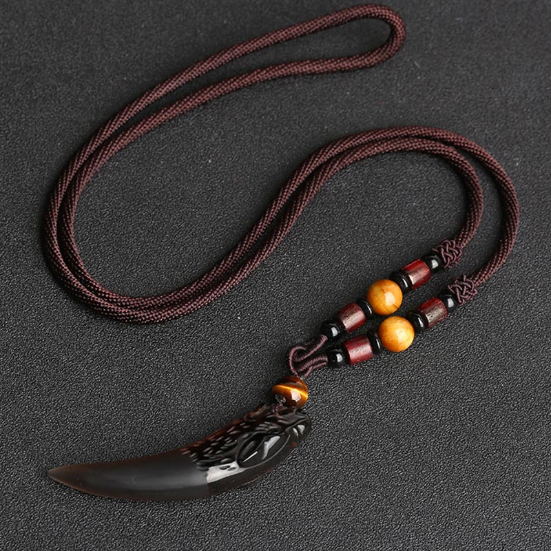 Buddha Stones courageux en obsidienne de glace naturelle avec motif de dent de loup - Obsidienne glacée 63*14 mm et ficelle marron - image 3