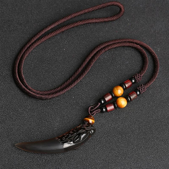 Buddha Stones courageux en obsidienne de glace naturelle avec motif de dent de loup - Obsidienne glacée 63*14 mm et ficelle marron - image 3
