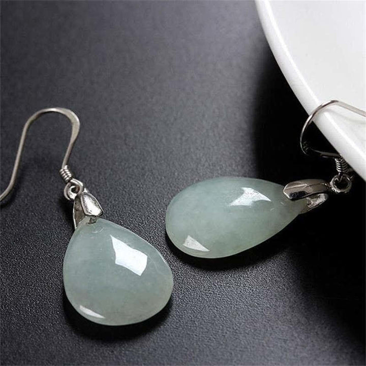 Boucles d'oreilles pendantes en argent sterling 925 avec pendentif en forme de goutte d'eau et jade