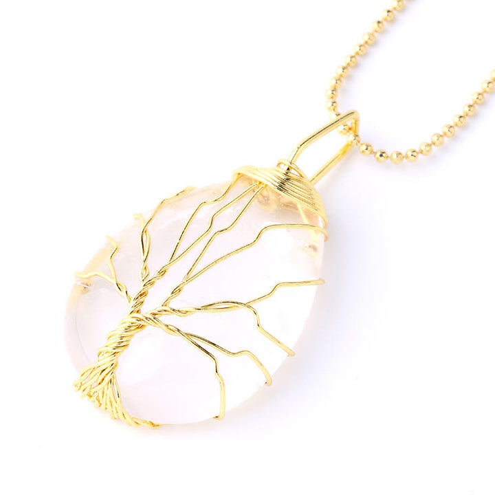 Collier pendentif en cristal de quartz naturel avec énergie de guérison de l'arbre de vie en Buddha Stones - Arbre en cristal blanc et or - image 33