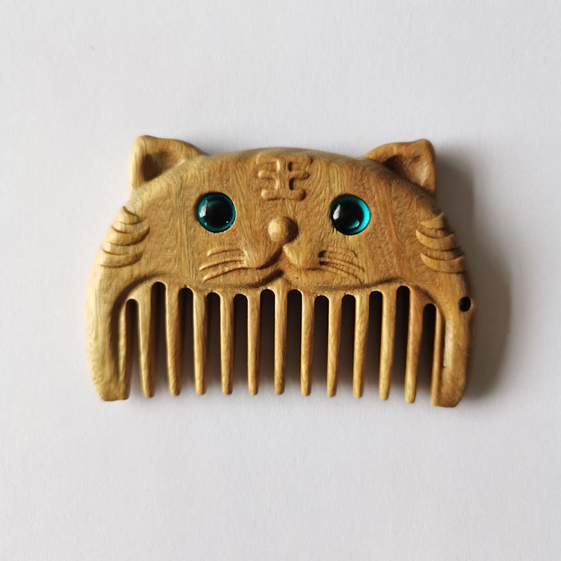 Mini peigne portable en bois de santal vert avec symbole du zodiaque chinois