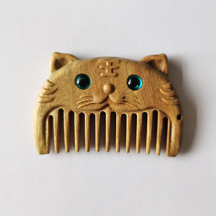 Mini peigne portable en bois de santal vert avec symbole du zodiaque chinois