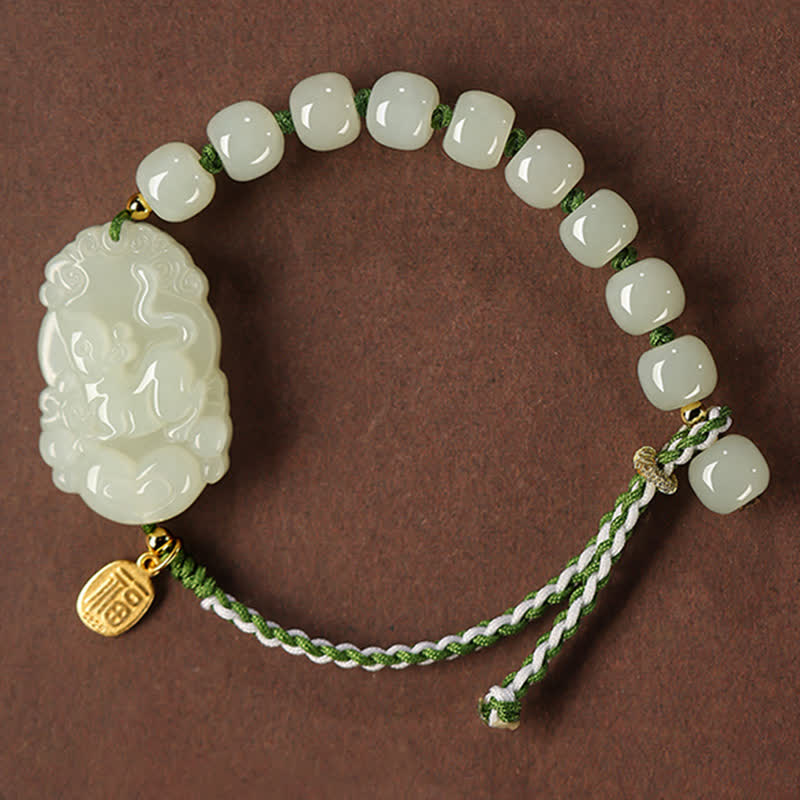 Bracelet porte-bonheur en argent sterling 925 avec jade Hetian et signe du zodiaque chinois