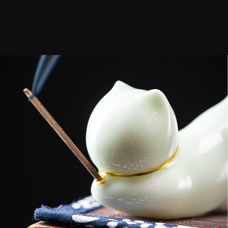 Brûleur d'encens en céramique avec joli chat panda et bénédiction