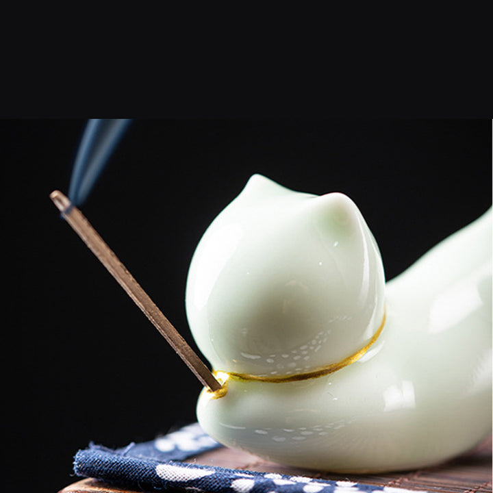 Brûleur d'encens en céramique avec joli chat panda et bénédiction