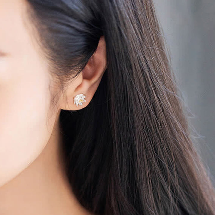 Boucles d'oreilles en argent sterling 925 avec Buddha Stones et fleur de lotus