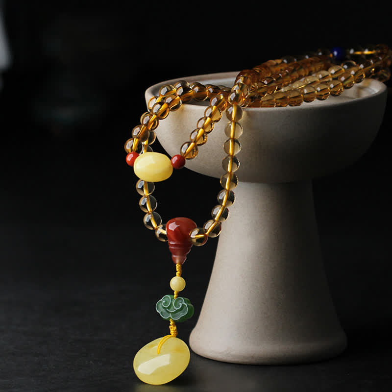 Bracelet à breloques de protection PiXiu en agate rouge avec boucle de paix en ambre et citrine naturelle de 108 perles de Mala - image 12