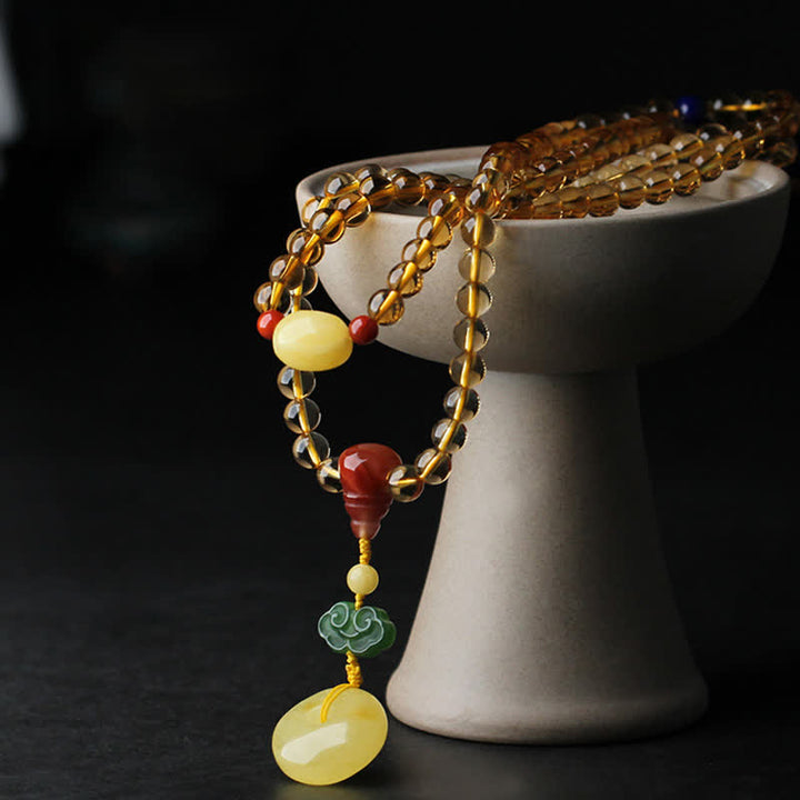 Bracelet à breloques de protection PiXiu en agate rouge avec boucle de paix en ambre et citrine naturelle de 108 perles de Mala - image 12