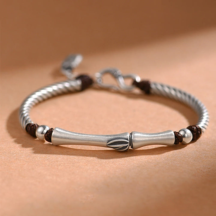 Bracelet porte-bonheur en argent sterling 999 avec motif de cigale en bambou et Buddha Stones
