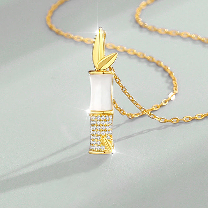 Collier pendentif en argent sterling 925 Buddha Stones et jade blanc Hetian en bambou