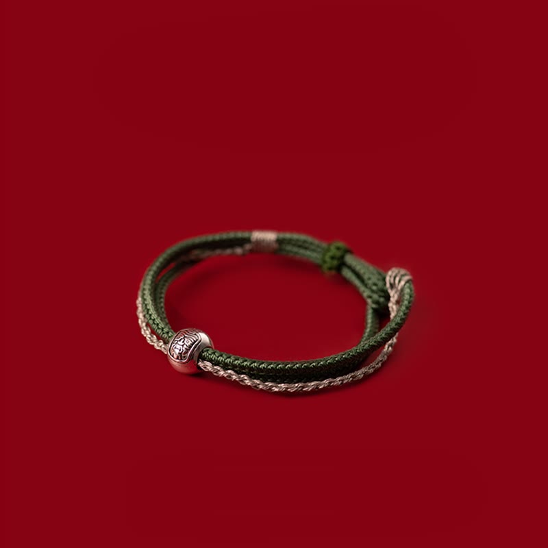Bracelet en corde tibétain en argent sterling 925 Buddha Stones et déesse de la richesse et de la chance Zakiram