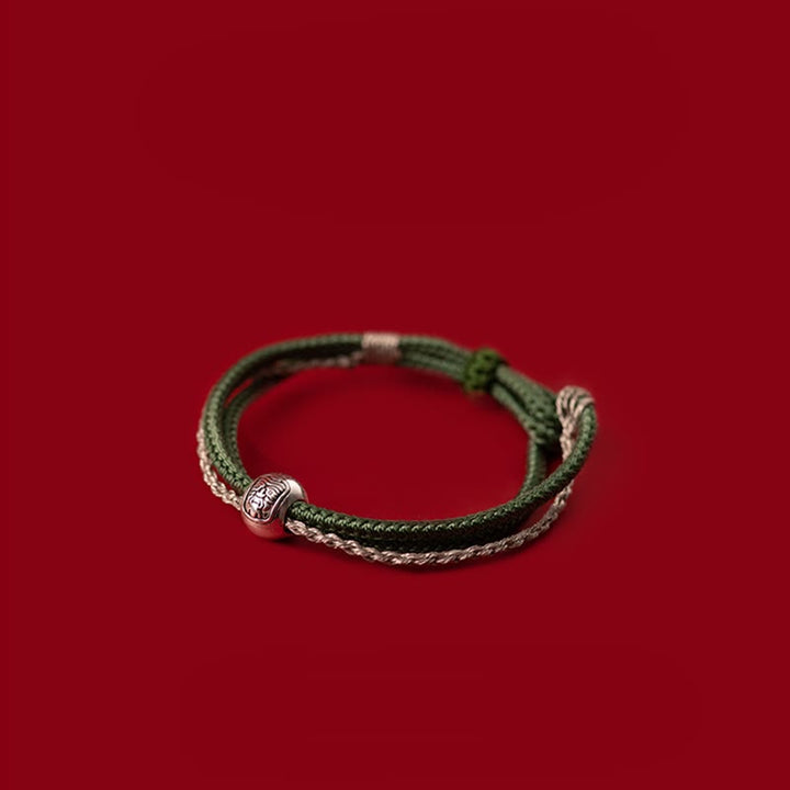 Bracelet en corde tibétain en argent sterling 925 Buddha Stones et déesse de la richesse et de la chance Zakiram