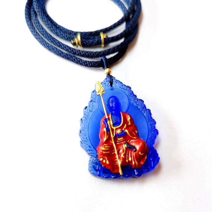 Collier pendentif amulette de compassion en cristal Buddha Stones Liuli Ksitigarbha - Ksitigarbha assis bleu - image 9